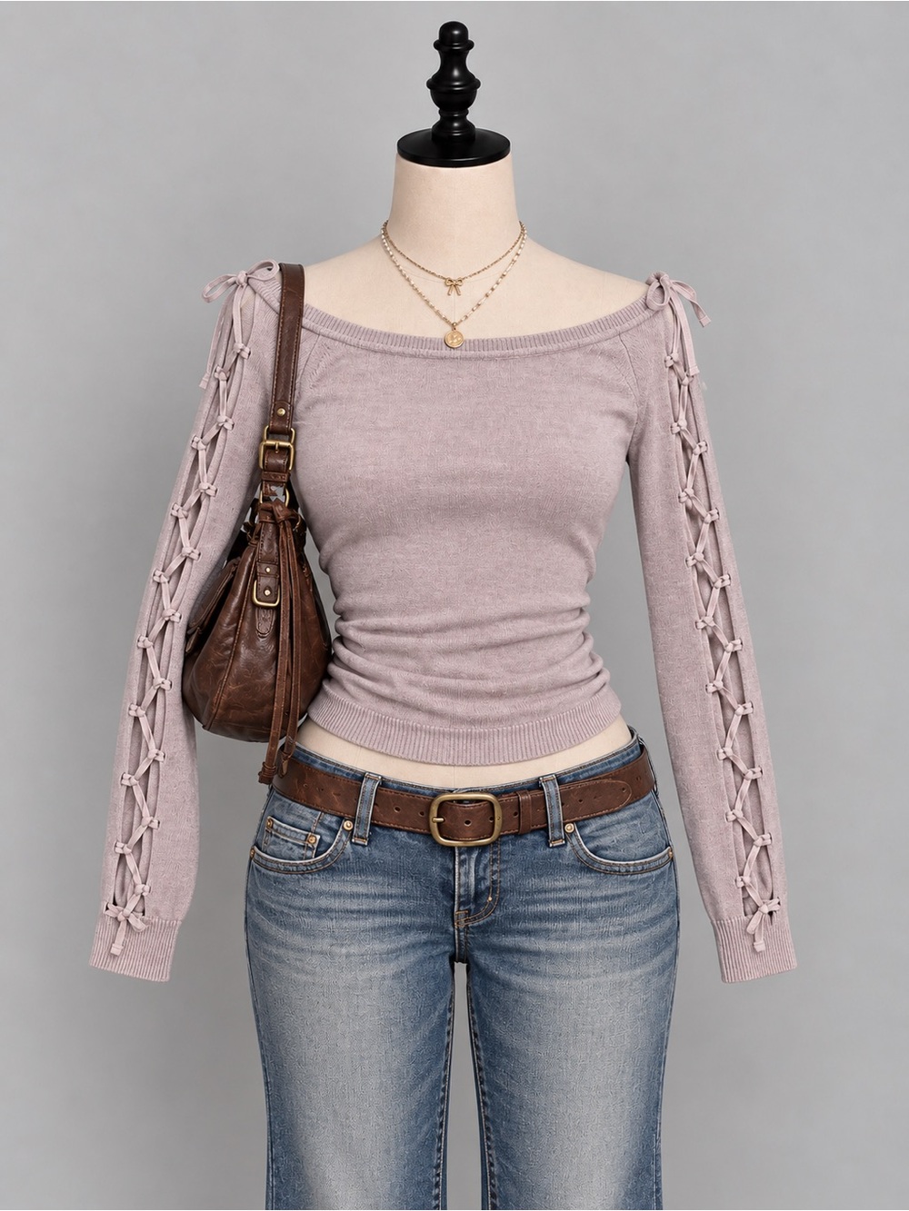 Garage Lace-Up Sleeve Sweater - Lilac